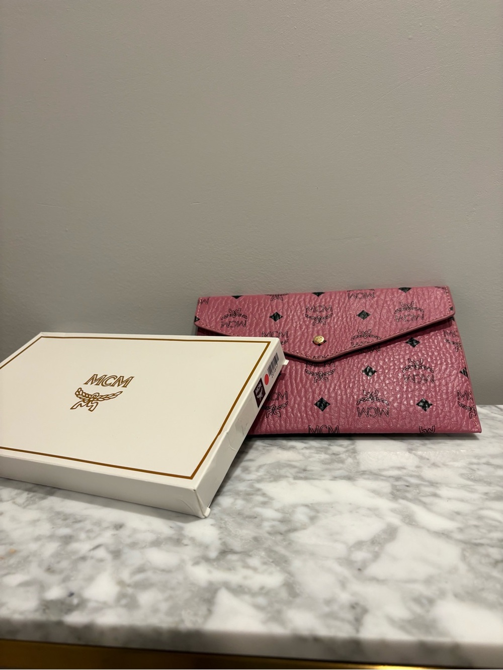 MCM Pink Monogram Envelope Clutch